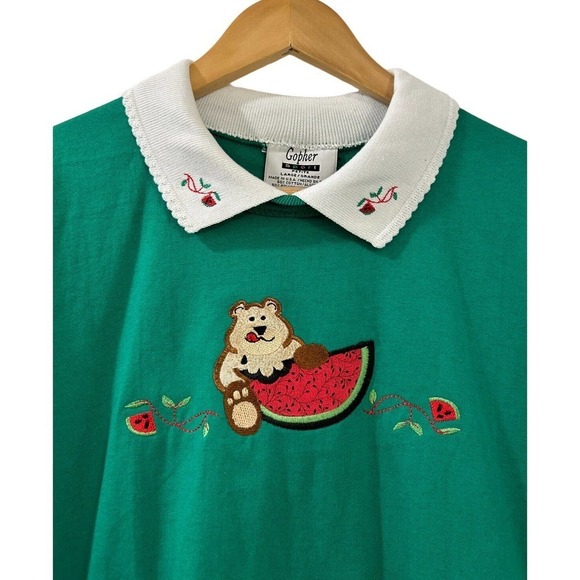 Vintage Gopher Sport Grandma Embroidered Petite Large Green Short Sleeve - Picture 2 of 5